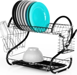 Égouttoir à vaisselle noir à deux niveaux 52 × 24,5 × 38 cm Vilde