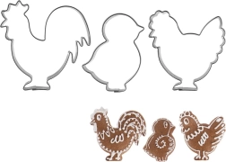 Ensemble d’emporte-pièces pour biscuits coq, poule et poussin – 3 pcs