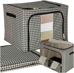 Boîte de rangement textile avec armature et fenêtre, noir‑blanc – 100 l
