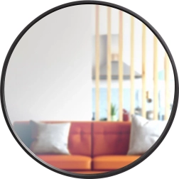 Miroir mural rond avec cadre en bois noir 50 cm