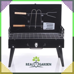 Gril de voyage à charbon pliable et portable en valisette avec set d’ustensiles