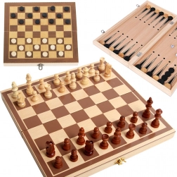 Ensemble en bois 3-en-1 : échecs, dames et trictrac