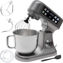Robot pâtissier planétaire Bauerkraft avec bol de 6 l, panneau LED, fonction de fermentation et balance intégrée, argenté