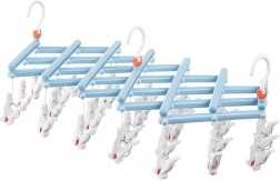 Séchoir à linge pliant avec pinces, 29 clips, bleu clair