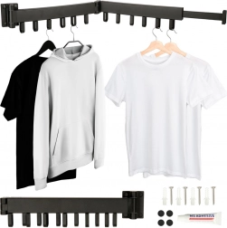 Étendoir mural télescopique pliant pour linge, 12 crochets, 90 cm – noir