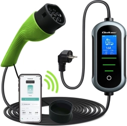 Chargeur mobile pour véhicules électriques avec régulation 2‑en‑1 Type 2, 3,5 kW, 230 V, Wi‑Fi, TUYA/SMART LIFE, LCD, 5 m