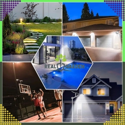 Lampe solaire de jardin sur poteau 300 W, 299 LED, panneau de rue