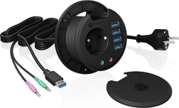 Hub de bureau encastrable ICY BOX 80 mm avec 4× USB 3.0, audio et prise 230 V