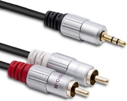 Câble audio 2x RCA vers mini‑jack 3,5 mm, 3 m, noir