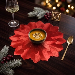 Set de table rouge en forme de fleur avec effet métallique, 38 cm
