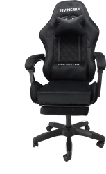 Fauteuil gaming Invincible en velours noir avec repose‑pieds escamotable