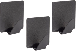 Crochets adhésifs en acier rectangulaires noirs, lot de 3 pièces
