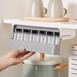 Organisateur coulissant d’épices sous étagère avec 6 bocaux sans perçage