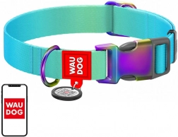 Collier en nylon avec code QR WAU DOG Gradient, bleu, taille L (33–49 cm)
