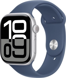 Apple Watch Series 10 GPS + Cellular 46 mm aluminium argent avec bracelet sport denim M/L