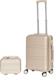 Valise cabine et vanity en ABS, champagne – ensemble de voyage léger 56 cm