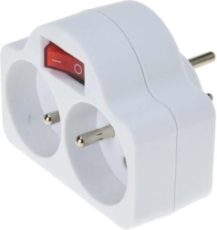 Multiprise murale double avec interrupteur ON/OFF, 2 prises, blanc