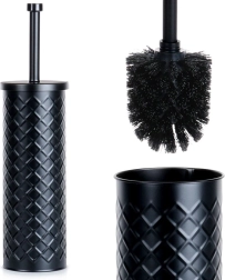 Brosse WC noire en métal avec support 38 × 10 cm