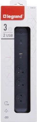 multiprise parasurtenseur rallonge 3 prises avec USB A/C, 1,5 m, noir