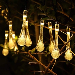 Guirlande lumineuse gouttes de pluie solaire pour jardin 6,5 m, 30 LED, blanc chaud