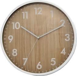 Horloge murale 30,5 cm blanche avec décor bois