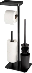 Support pour papier toilette avec brosse WC Vilde, noir 65 cm