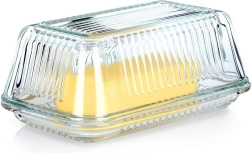 Beurrier en verre Vilde, design rainuré, 17 × 10 × 7 cm