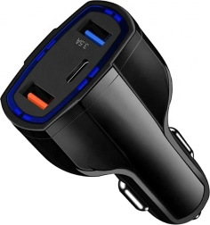 Chargeur de voiture PLS34E. QC 3.0 TYPE-C 2xUSB