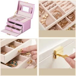 Coffret à plusieurs niveaux LELANI, boîte à bijoux premium - rose clair