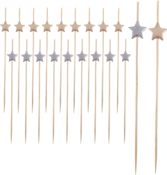 Pics en bambou pour amuse-bouches avec petites étoiles 12 cm, 20 pcs