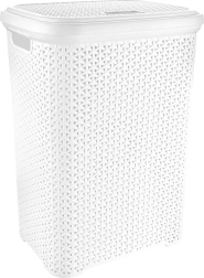 Panier à linge en plastique 55 l avec couvercle – aspect rotin blanc