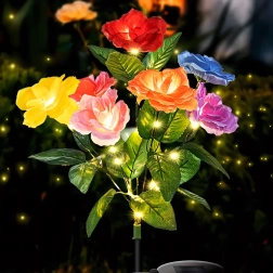 Lumière de jardin solaire en forme de rose – lot de 2 pièces