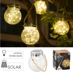 Lanterne solaire suspendue en verre craquelé en forme de bocal 12 × 12 × 14,5 cm, blanc chaud