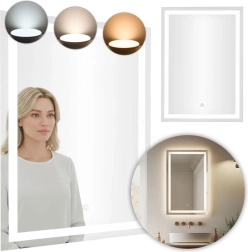 Miroir de salle de bain LED mural 50 × 70 cm avec 3 couleurs de lumière et interrupteur tactile MODERNHOME