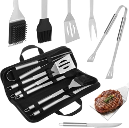 Kaminer ensemble d’ustensiles de barbecue en acier inoxydable avec étui (6 pièces)