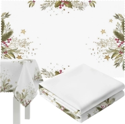 Nappe de Noël RUHHY 140 × 220 cm, blanche avec motif
