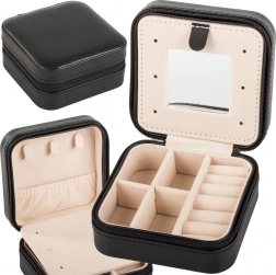 Boîte à bijoux de voyage avec organisateur et miroir, noire, 10 × 10 × 5 cm