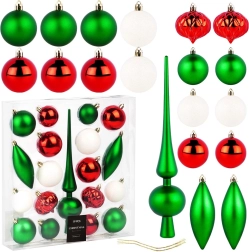 Set d’ornements de Noël incassables avec flèche, verts, rouges et blancs, 19 pièces