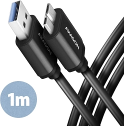 Câble AXAGON Micro-B USB vers USB-A 3.2 Gen 1, 1m, 3A, ALU, PVC, noir