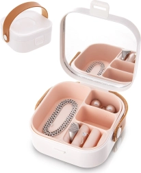 Boîte à bijoux de voyage avec miroir 9,5 × 9,5 × 4 cm
