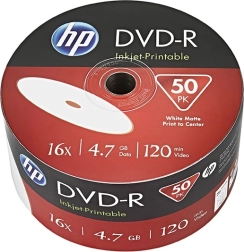hp dvd-r 4,7 go 16× imprimable jet d’encre, 50 pcs (bulk)
