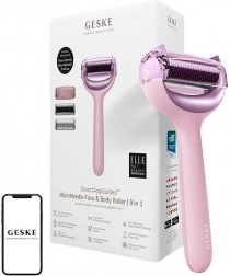 Rouleau micro-aiguilles pour le visage et le corps Geske 9-en-1 avec application (rose)