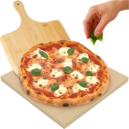 Pierre à pizza Ruhhy 38 × 36 cm avec pelle en bambou 2-en-1 (cordiérite)
