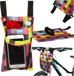 Sacoche de guidon colorée pour vélo et trottinette avec poche en filet pour téléphone