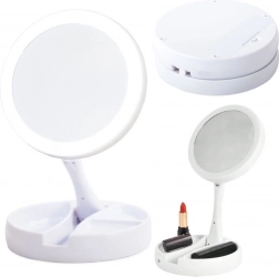 Miroir de table cosmétique avec éclairage LED et grossissement 10×, blanc