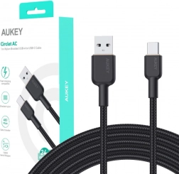câble aukey usb-a vers usb-c 1 m, tressé, power delivery 60 w