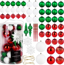 Set de décorations de Noël incassables rouges, vertes et blanches – 57 pcs