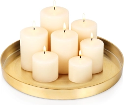 Plateau métallique doré pour décorations et bougies 32 cm