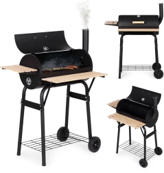 Barbecue de jardin avec thermomètre, cheminée et 3 étagères sur roulettes MULTIGARDEN