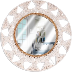 Miroir mural rond 55 cm boho avec cadre en macramé